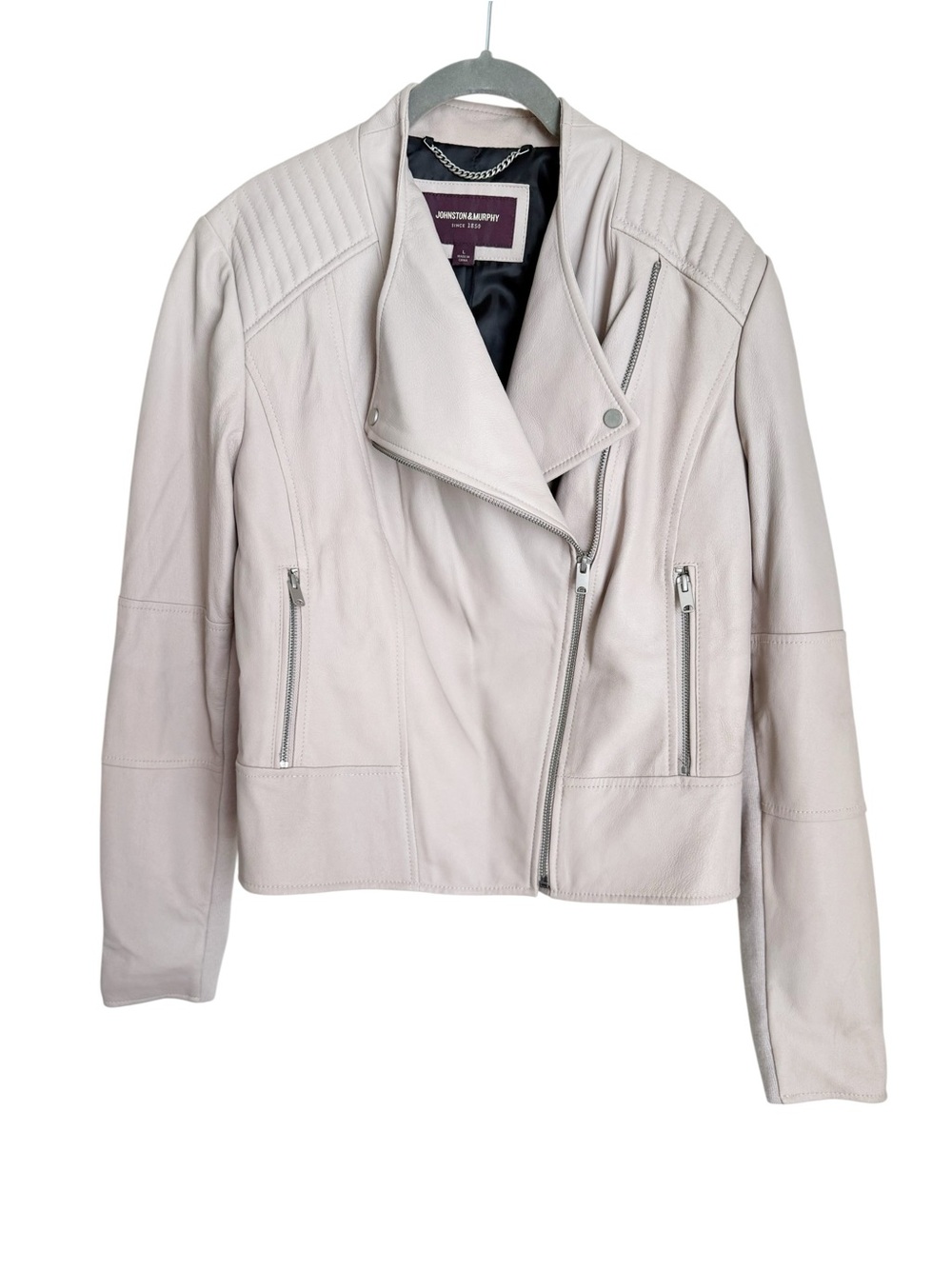 Johnston & Murphy Women's Taupe Leather Moto Jacket - Picture 2 of 4